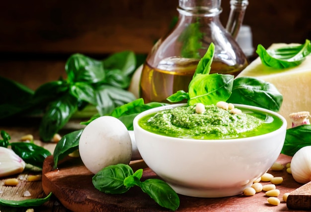 Pesto w misce selektywnej ostrości