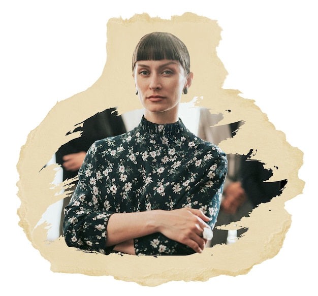 Pewna siebie bizneswoman png naklejka rozerwana papier przejrzyste tło
