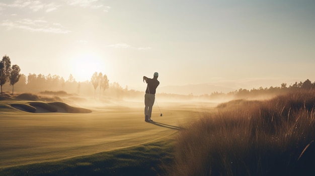 Pewny siebie golfista na zielonej generatywnej sztucznej inteligencji