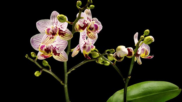 Zdjęcie phalaenopsis moth orchidea kwitnące kwiaty timelapse czarny