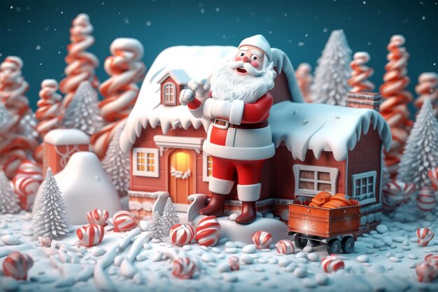 photo 3d illustration Bo?e Narodzenie banner santa claus z prezentem bożonarodzeniowym wesołych świąt