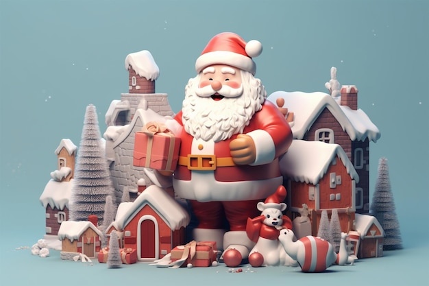 photo 3d illustration Bo?e Narodzenie banner santa claus z prezentem bożonarodzeniowym wesołych świąt