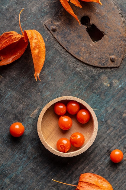 Physalis Dojrzałe jagody jesiennych czerwonych owoców Physalis jagody owoców Physalis lub Chinese Lantern Plants