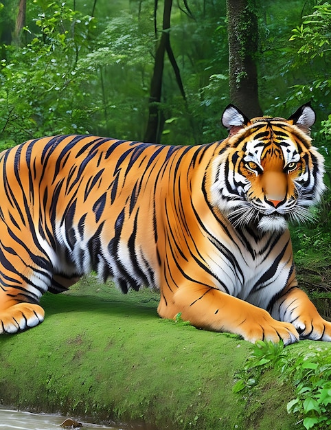 pi?kny tygrys bengalski z zielonym t?em siedlisk Ai Generate