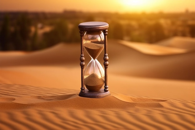 Piasek na pustyni z zegarem piaskowym