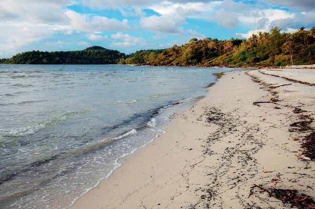 Piaszczysta plaża z brudną.