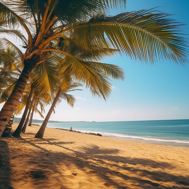 Zdjęcie piaszczysta plaża z pionowymi palmami