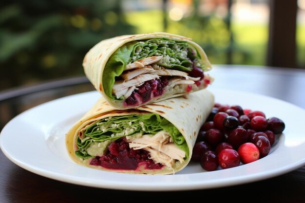 Zdjęcie picnic perfection turkey cranberry wrap sandwich zdjęcia zdjęciowe
