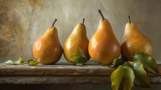 Pięć gruszek na stole Realistyczny obraz świeżych owoców