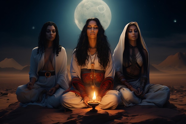 Pięć kobiet medytuje.