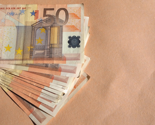 Pięćdziesiąt banknotów euro waluta Unii Europejskiej