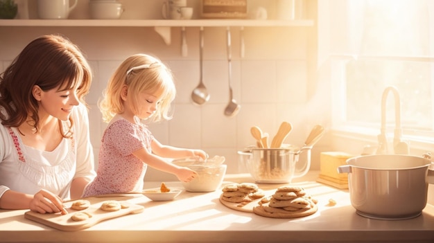 Pieczenie ciasteczek z miłością w nasłonecznionej kuchni