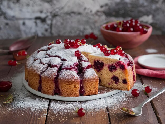 pieczone ciasto z czarnej porzeczki i proszkowane cukrem na glazurze