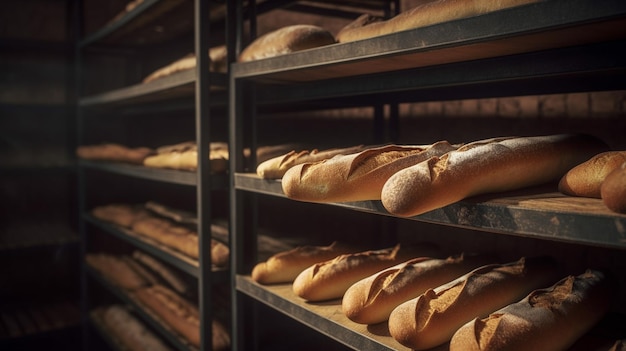Piekarnia z chlebami na półkach