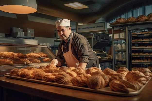 Piekarz przygotowuje chleb w piekarni.