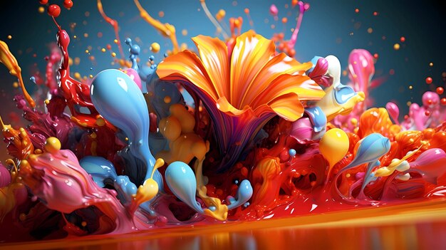 Piękna abstrakcja ich jasnych mieszanych kolorów farb tworzących kwiaty