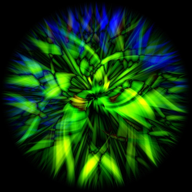 Piękna abstrakcjonistyczna ilustracja w iluzorycznym kształcie zielonego i niebieskiego kwiatu