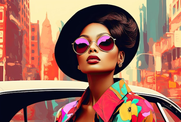 Piękna Afroamerykanka i Azjatka w okularach przeciwsłonecznych Kolorowa ilustracja Koncepcja kobiecości kobiety