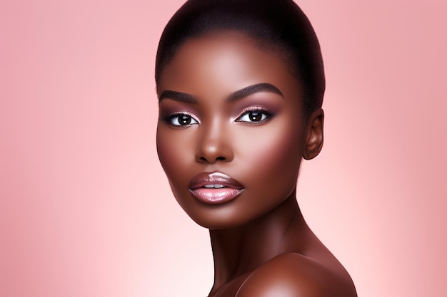 Piękna Afroamerykanka z idealną skórą na różowym tle