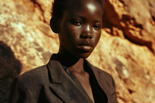 Piękna afroamerykańska kobieta w garniturze. Portret z bliska.