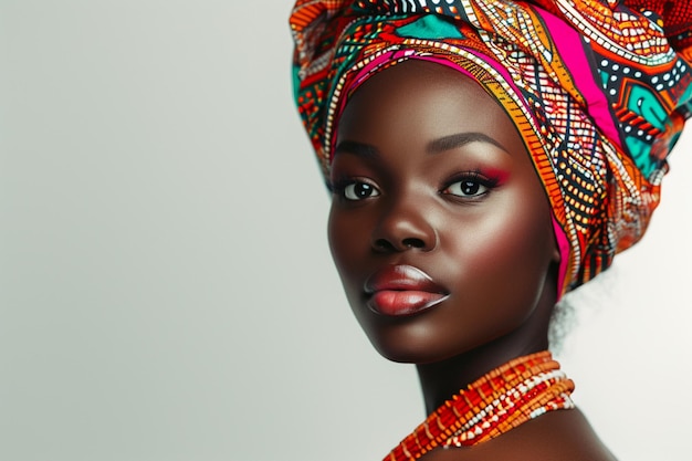 Piękna afrykańska modelka w tradycyjnym ubraniu na tle
