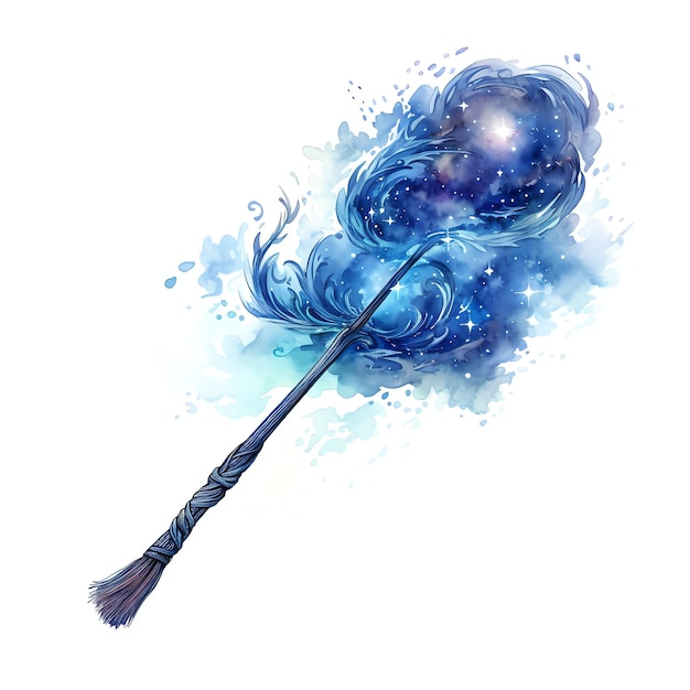 Zdjęcie piękna akwarela bajkowa ilustracja kliparty fantasy broomstick