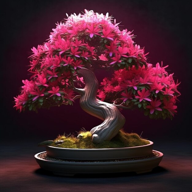 Piękna azalia roślina doniczkowa bonsai drzewo kwiatowe tapeta AI Generowana sztuka