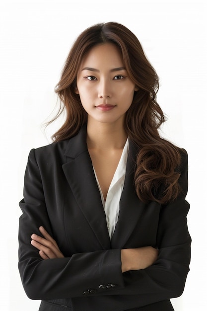 Piękna azjatycka bizneswoman na izolowanym tle stworzona za pomocą generatywnej sztucznej inteligencji