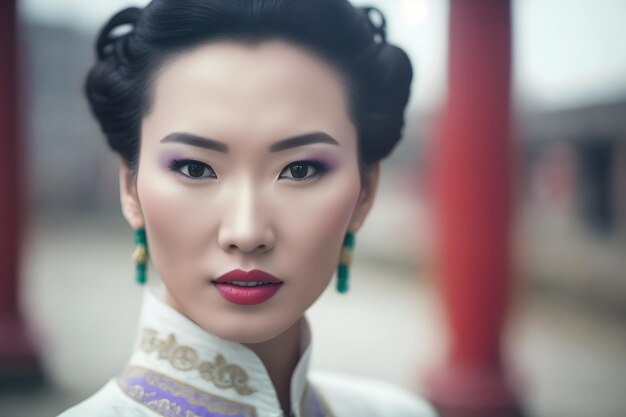 Piękna azjatycka Chinka portretowa sieć neuronowa ai generowana