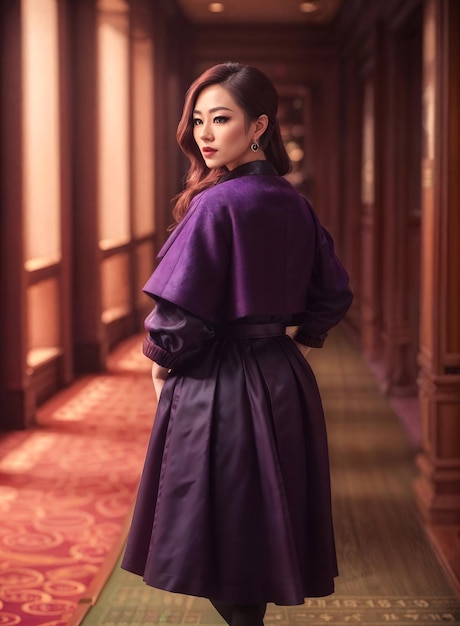 Zdjęcie piękna azjatycka kobieta w sukience w luksusowym kasynie generatywnym ai