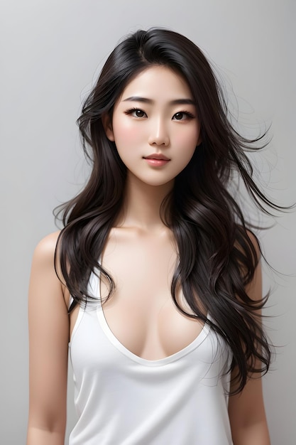Zdjęcie piękna azjatycka modelka z pustym białym tłem