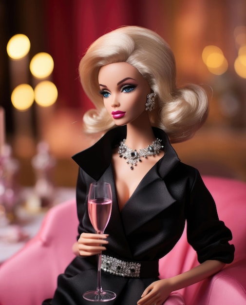 Piękna Barbie w eleganckim stroju imprezowym AI Generated