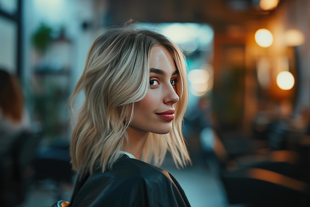 Piękna blond modelka w fryzjerce Ai generative