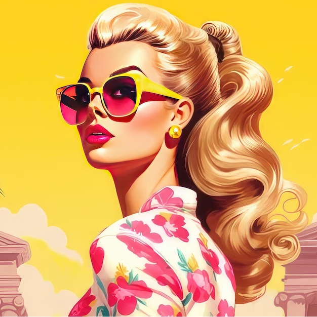 Piękna blondynka Różowa lalka dziewczyna Pin up girl