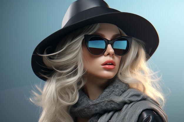 piękna blondynka w kapeluszu i okularach przeciwsłonecznych