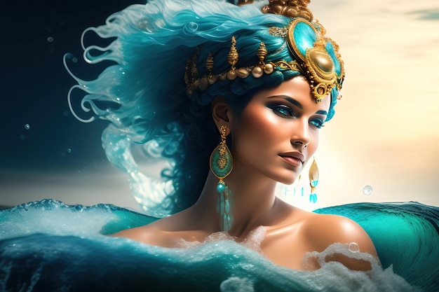 Zdjęcie piękna bogini wody żona neptuna lub posejdona morska nimfa