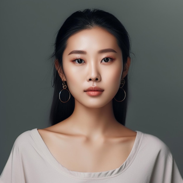 Piękna chińska dziewczyna z bogatą teksturą skóry, świeży wygląd.