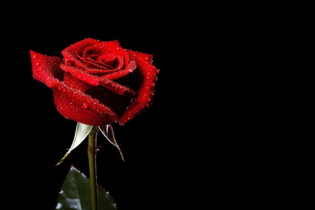 Piękna czerwona róża jako symbol miłości na czarnym tle z miejsca na kopię