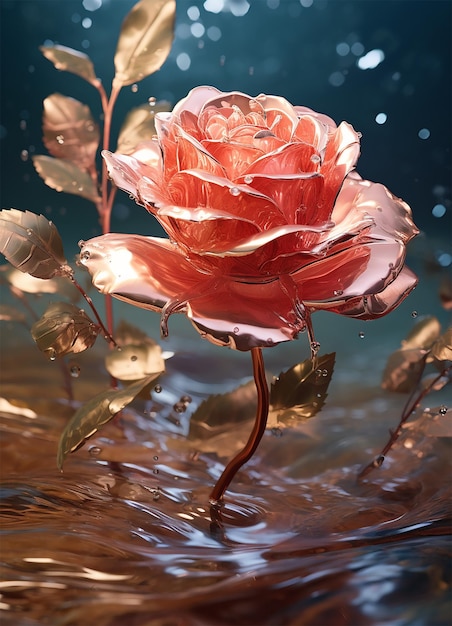 Piękna czerwona róża na powierzchni wody Stylizowane zdjęcie w stylu vintage
