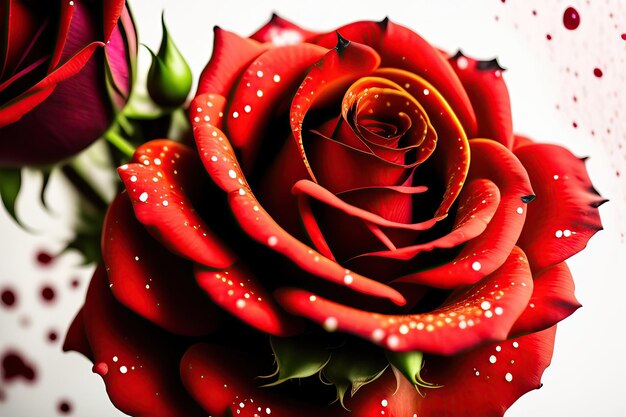 Piękna czerwona róża z plamkami farby