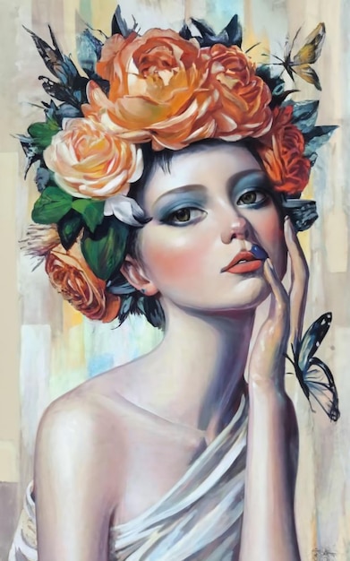Zdjęcie piękna dziewczyna, kobieta z kwiatami.