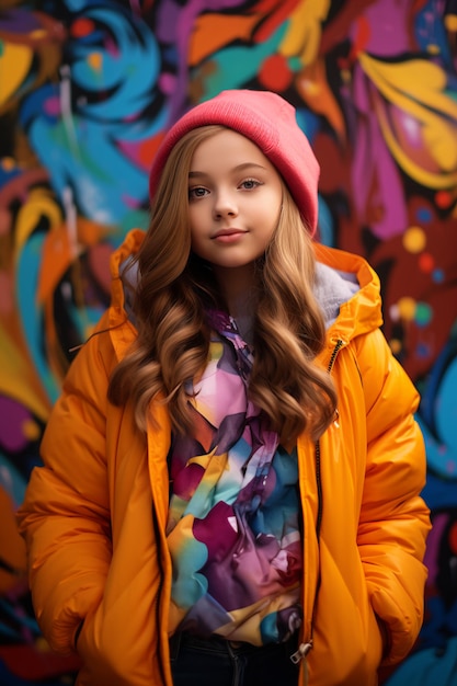Zdjęcie piękna dziewczyna na kolorowym tle graffiti