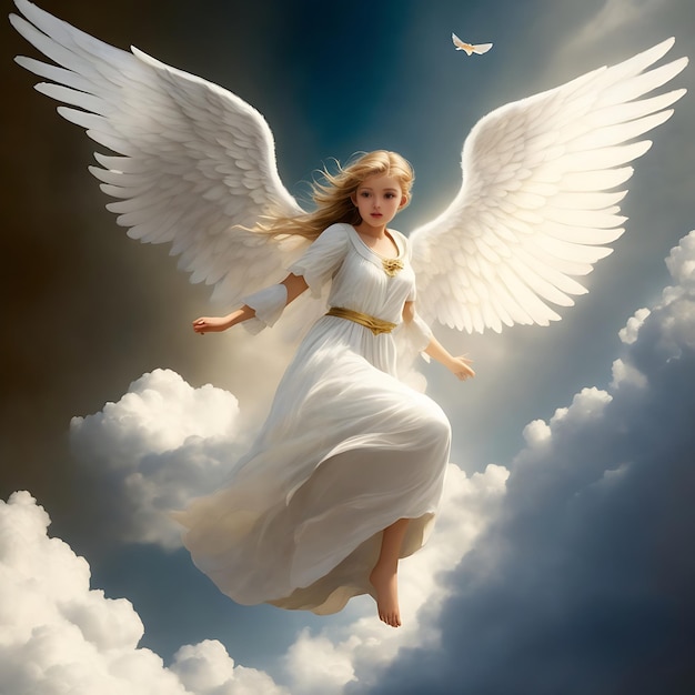 Piękna dziewczyna w kostiumie anioła z skrzydłami na scenie