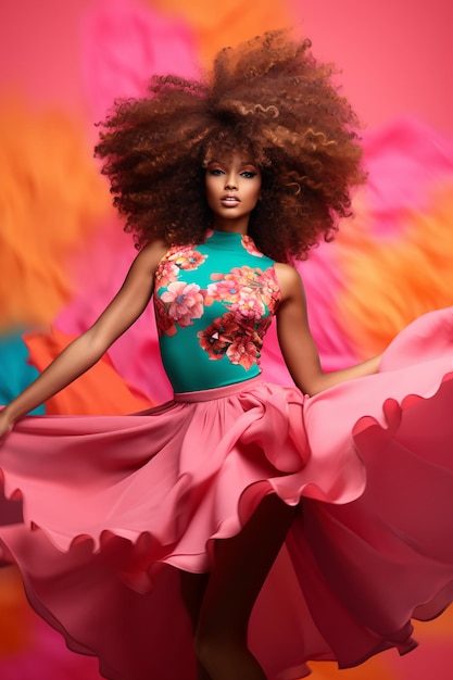 Piękna dziewczyna z Afro Hair taniec w lecie