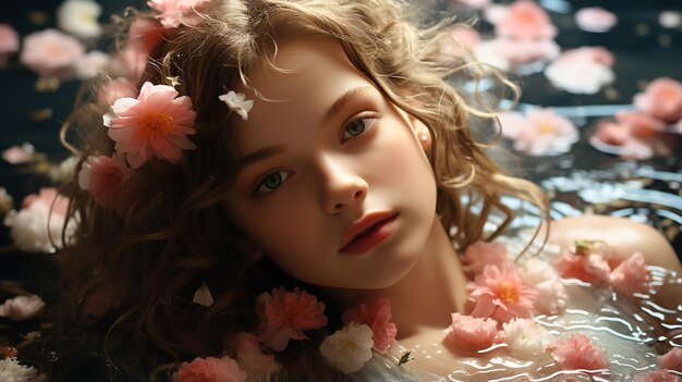 Piękna dziewczyna z bukietem kwiatów i róż