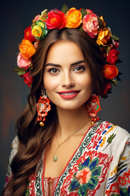 Piękna dziewczyna z meksykańskim motywem haftowania