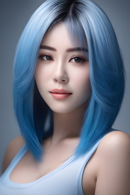 Piękna dziewczyna z niebieskimi włosami