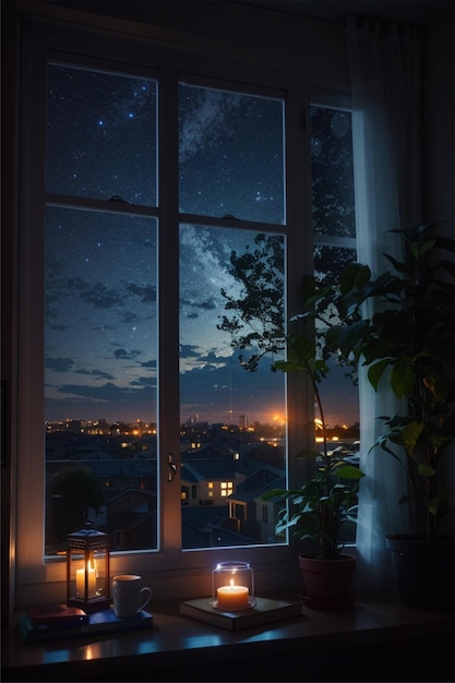piękna estetyczna scena nocna przez okno