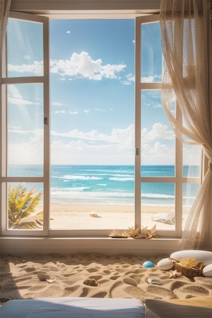 piękna estetyczna scena plażowa przez okno
