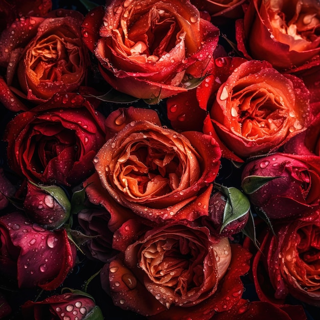 piękna estetyka obraz kolorowych kwiatów z kroplami rosy Generative AI